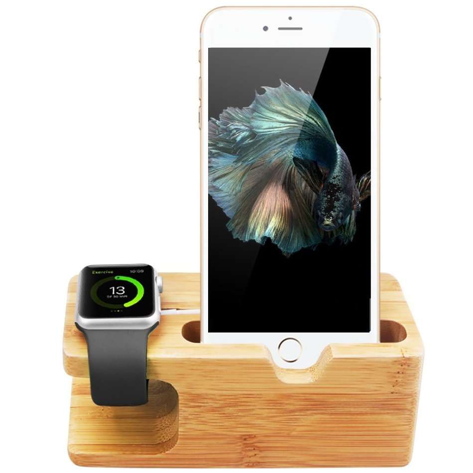 Apple Watch Stand iWatch Bamboo Wood Charging Dock Charge Station Holder iPhone & iWatch 42mm 38mm