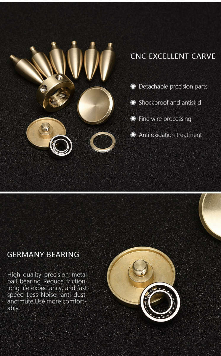 Fidget Spinner Brass Metal Bullet 6 Sided Arm Leaf Point Gold Silver Hand Finger Spinner - 3 Minutes