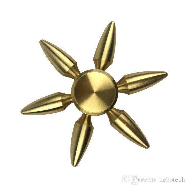 Fidget Spinner Brass Metal Bullet 6 Sided Arm Leaf Point Gold Silver Hand Finger Spinner - 3 Minutes