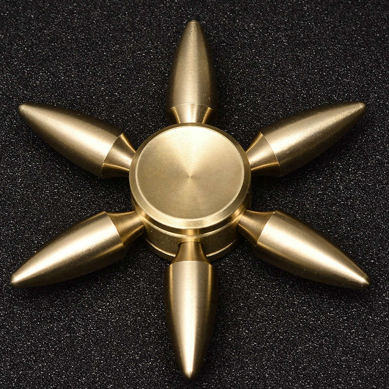 Fidget Spinner Brass Metal Bullet 6 Sided Arm Leaf Point Gold Silver Hand Finger Spinner - 3 Minutes