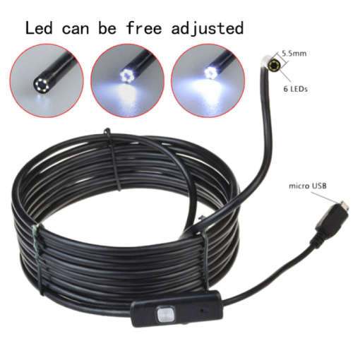 Endoscope Borescope Inspection Camera Micro USB Android and PC HD 6 LED 7mm Lens Waterproof 2m