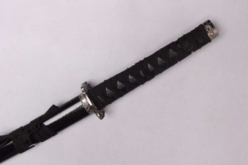 Japanese Samurai Katana Simulation Sword and Stand - Black Dragon Engraved