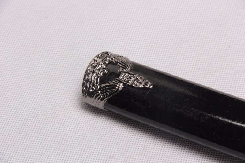 Japanese Samurai Katana Simulation Sword and Stand - Black Dragon Engraved