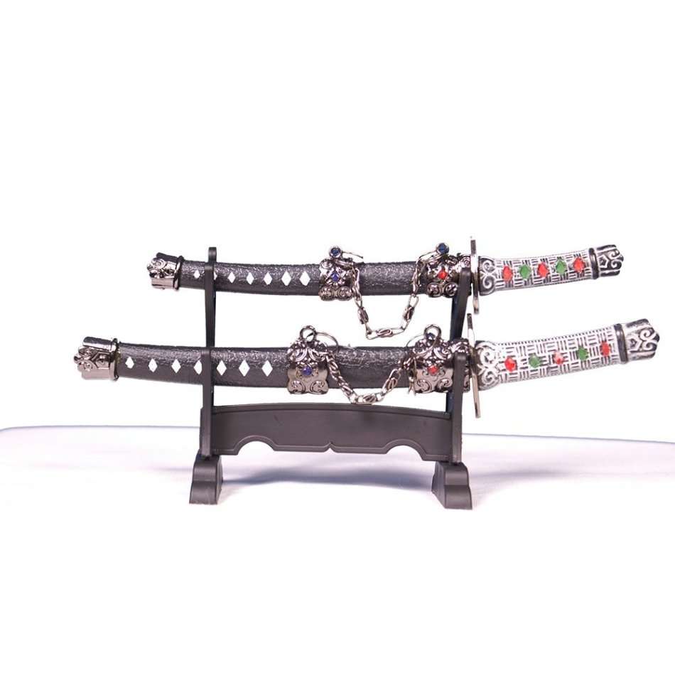 Classic Mini Japanese SAMURAI NINJA SABRE Katana Steel Metal Sword Set with Stand - Black