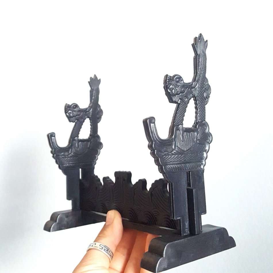 Classic Mini Sacred Chinese SAMURAI NINJA Steel Metal Sword Set with Stand - Black