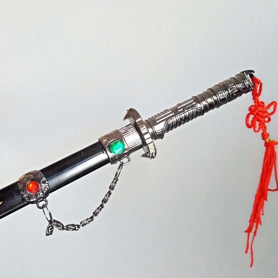 Classic Mini Sacred Chinese SAMURAI NINJA Steel Metal Sword Set with Stand - Black