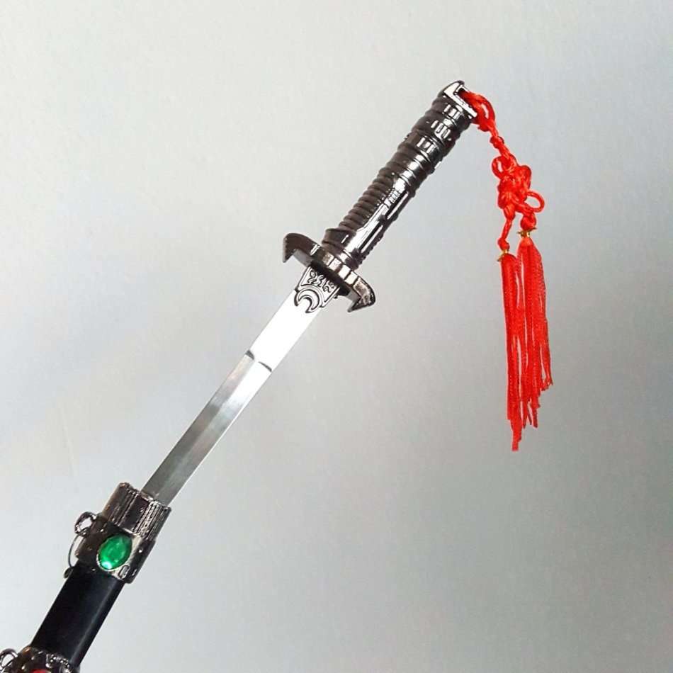 Classic Mini Sacred Chinese SAMURAI NINJA Steel Metal Sword Set with Stand - Black