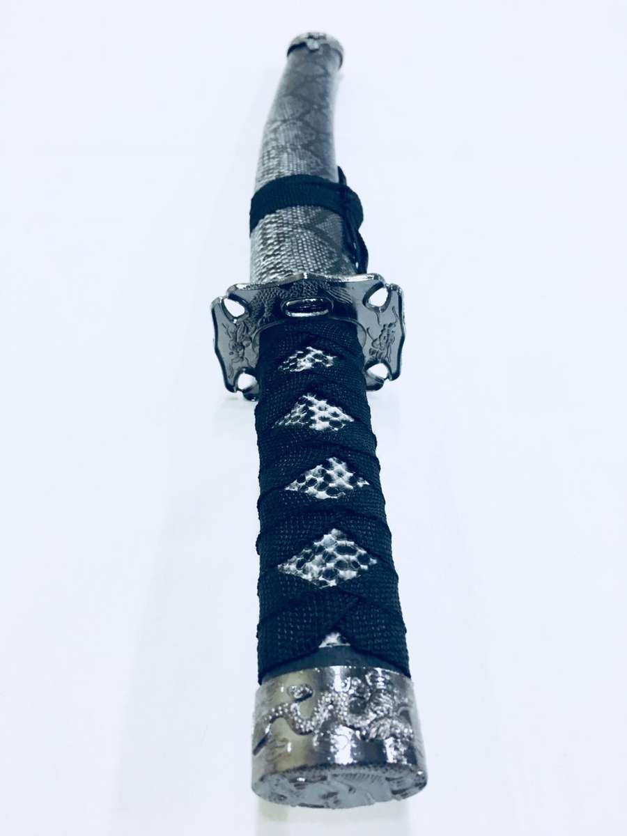 Japanese Grey Snakeskin Ninja Samurai Katana 3 Piece Steel Metal Sword Set and Stand - Snake Skin