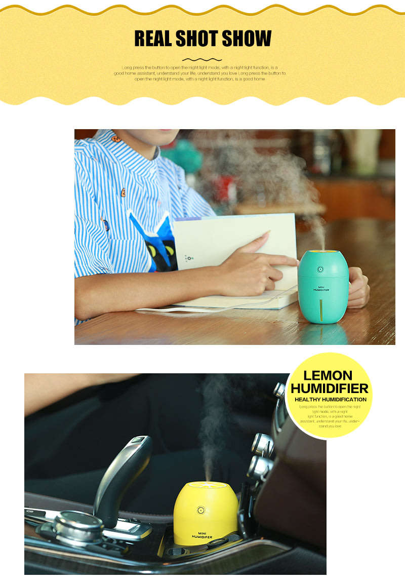 USB Portable Household Car Home Yellow Lemon Lamp Humidifier Aromatherapy Steam Diffuser Mist