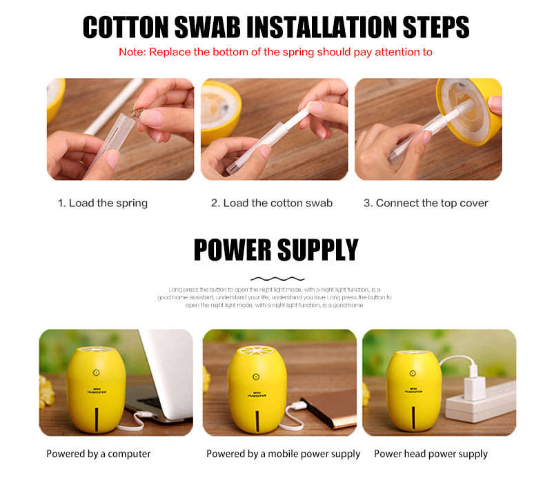 USB Portable Household Car Home Yellow Lemon Lamp Humidifier Aromatherapy Steam Diffuser Mist