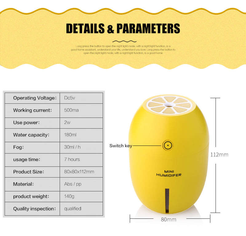 USB Portable Household Car Home Yellow Lemon Lamp Humidifier Aromatherapy Steam Diffuser Mist