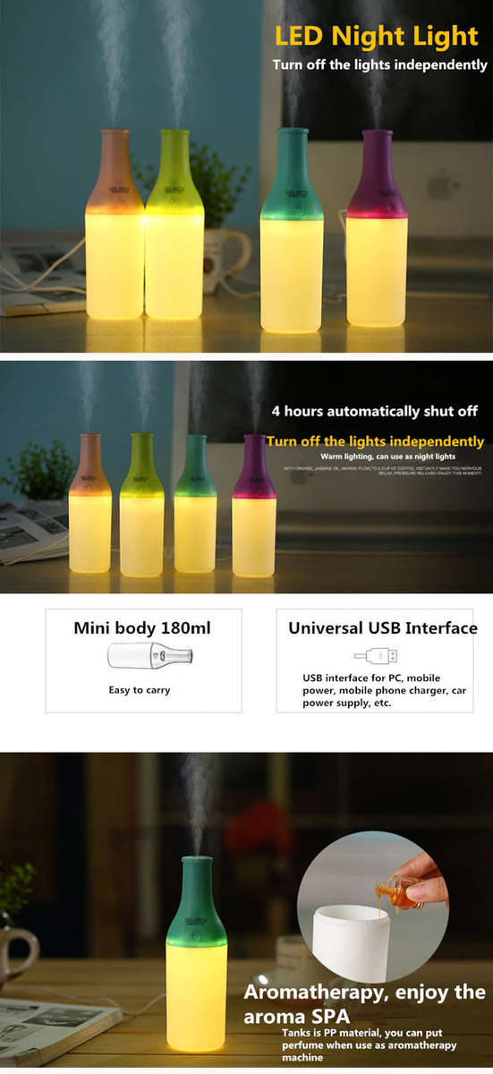 USB Portable Household Car Home Mini Bottle Lamp Humidifier Aromatherapy Steam Diffuser Mist