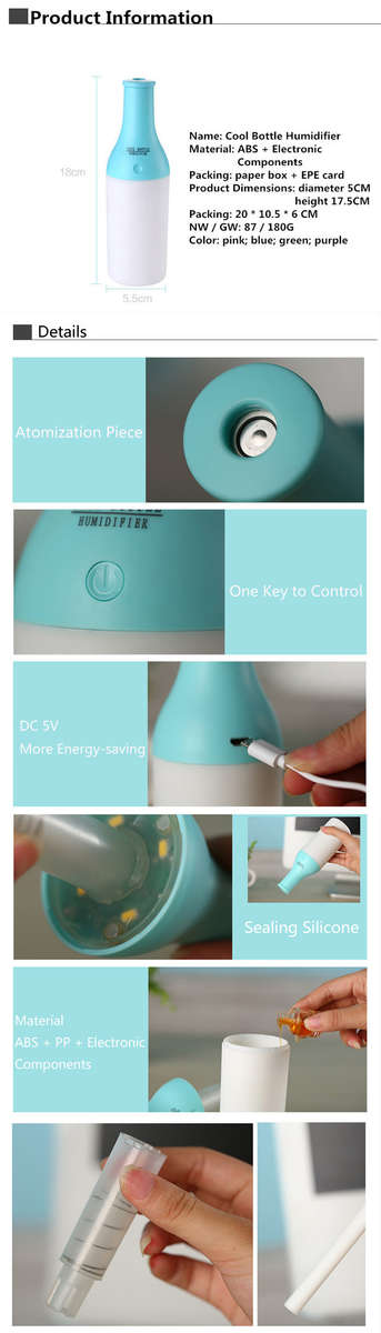 USB Portable Household Car Home Mini Bottle Lamp Humidifier Aromatherapy Steam Diffuser Mist