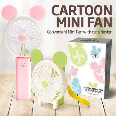 Cartoon Mini Fan USB Portable Rechargeable Fan USB Charging Cute Design Folding Standing Fan - Kitty