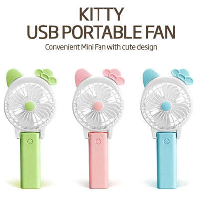 Cartoon Mini Fan USB Portable Rechargeable Fan USB Charging Cute Design Folding Standing Fan - Kitty