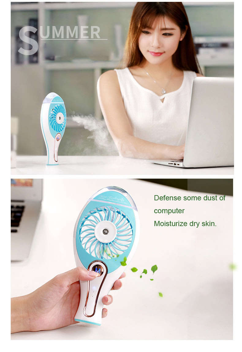 Portable Humidifier Cooling Fan Handheld USB Rechargeable Misting Spray Diffuser Air Conditioning