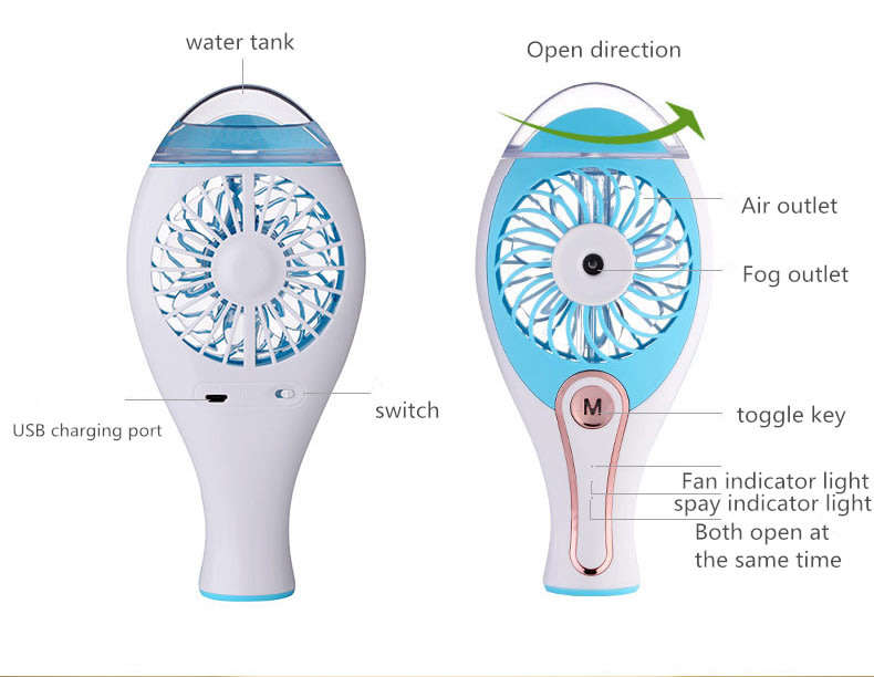 Portable Humidifier Cooling Fan Handheld USB Rechargeable Misting Spray Diffuser Air Conditioning