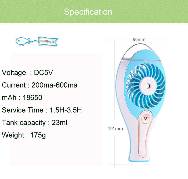 Portable Humidifier Cooling Fan Handheld USB Rechargeable Misting Spray Diffuser Air Conditioning