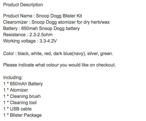 Snoop Dogg Electronic G-Pen Herbal Vaporizer Blister Pack