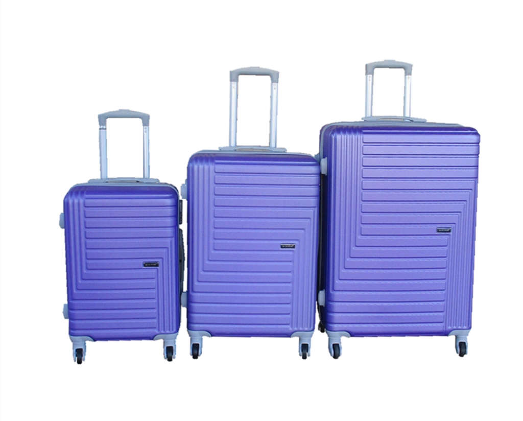 Durable Purple ABS Luggage Set - 3 Sizes, Telescopic Handle, Spinner Wheels, Secure Lock