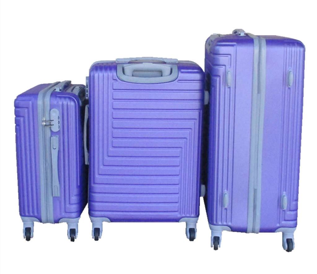 Durable Purple ABS Luggage Set - 3 Sizes, Telescopic Handle, Spinner Wheels, Secure Lock