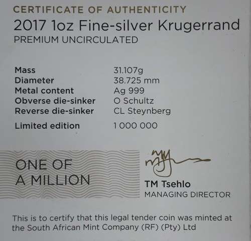 2017 1OZ FINE-SILVER PREMIUM UNCIRCULATED - 50th Anniversary Coin