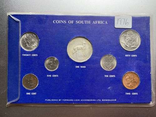 1976 South Africa Mint Pack. UNC coins. As issued by Forward Coin Accessories in Birmingham, UK.