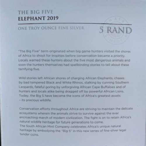 *** The Big Five `Elephant` R5 1 oz Silver Coin. Limited Mintage of 15,000. ***