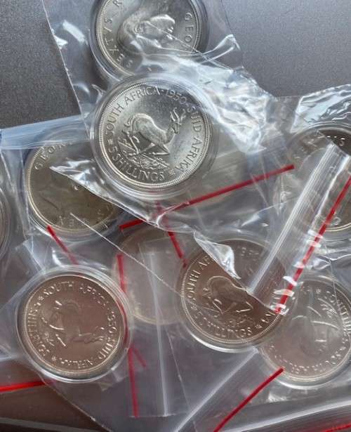 1950 Union of South Africa Silver 5 Shilling. Mintage only 84,454. Encapsulated. Weight is 28.28g
