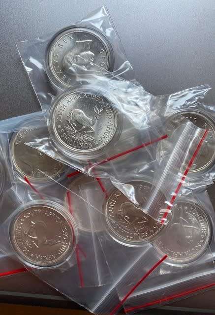 1950 Union of South Africa Silver 5 Shilling. Mintage only 84,454. Encapsulated. Weight is 28.28g