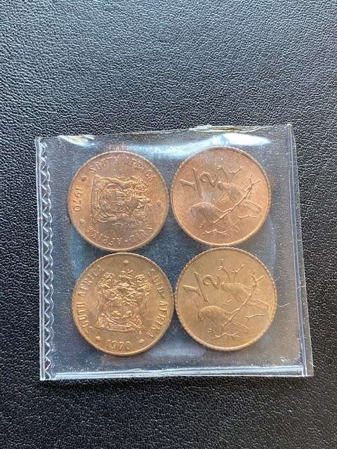 1970 Republic of South Africa Half Cents - `AU/UNC` Mostly Uncirculated condition. Lot of 4 coins.