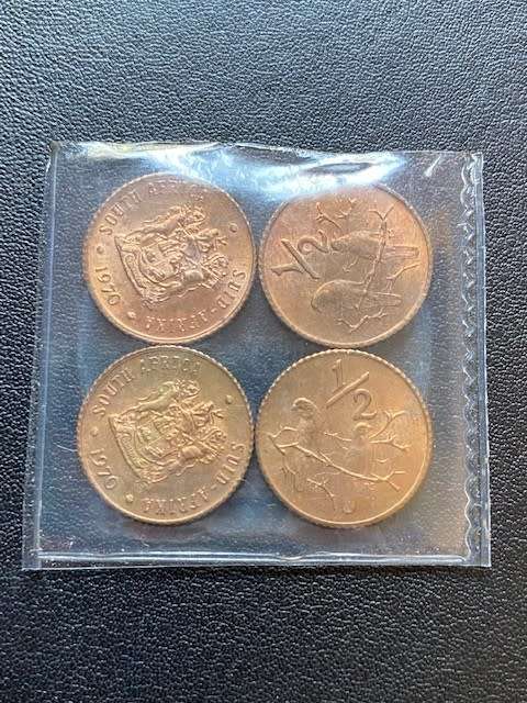 1970 Republic of South Africa Half Cents - `AU/UNC` Mostly Uncirculated condition. Lot of 4 coins.
