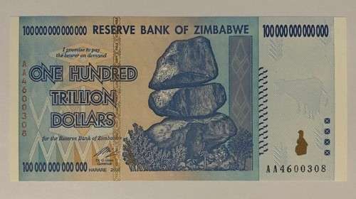$100 Trillion Dollar Zimbabwe Bank Notes. Uncirculated condition