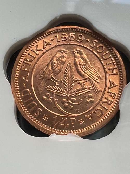 1959 SA Union 1/4 Penny. SANGS graded MS62