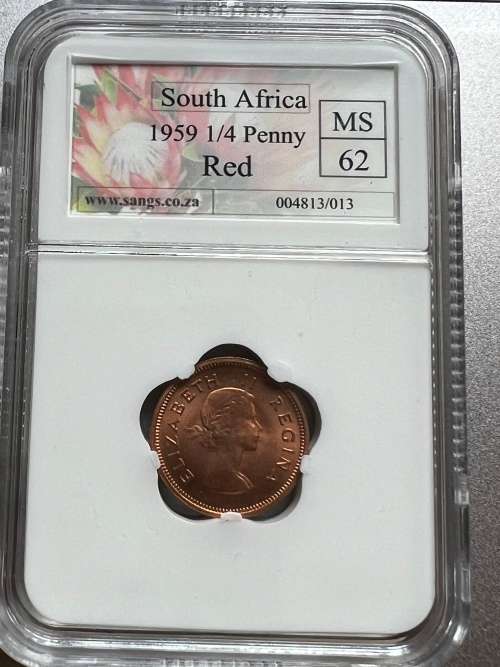 1959 SA Union 1/4 Penny. SANGS graded MS62