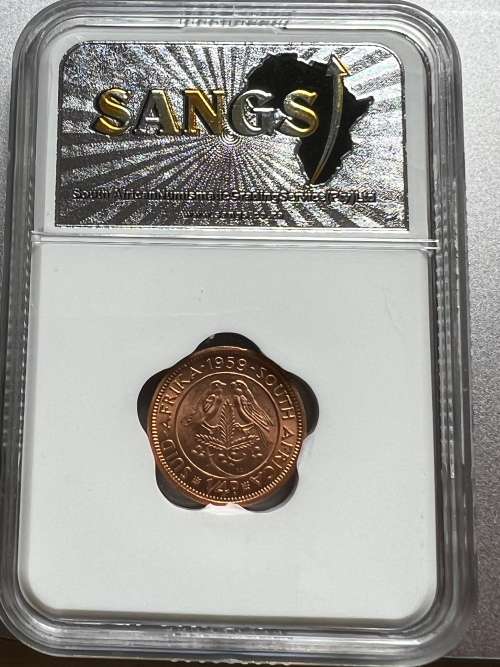 1959 SA Union 1/4 Penny. SANGS graded MS62