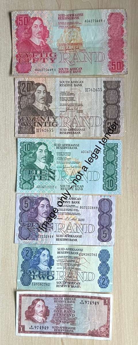 Bank Notes of South Africa - R1, R2, R5, R10, R20 & R50