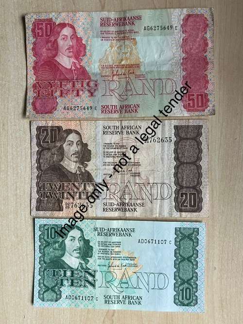 Bank Notes of South Africa - R1, R2, R5, R10, R20 & R50
