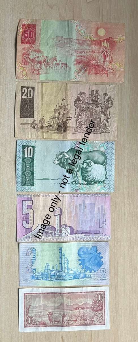 Bank Notes of South Africa - R1, R2, R5, R10, R20 & R50