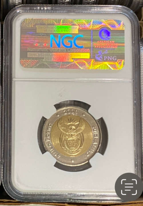 2008 South Africa R5, NELSON MANDELA 90th Birthday - NGC Graded MS66