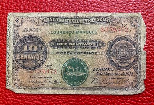Lourenço Marques Bank note issued 5 November 1914