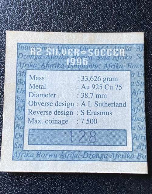 SOCCER - AFRICAN CUP OF NATIONS 1996, R2 Silver Soccer Proof Coin. Mintage 7,500 (STILL SEALED)