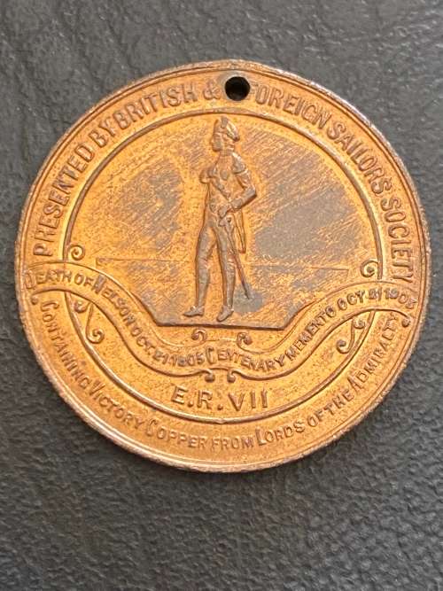 Nelson 1905 Centenary Medal Death and Victory Trafalgar, made of ships copper