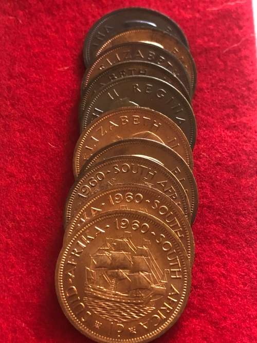 1960 Union of South Africa Penny (1D).10 available. Uncirculated coins (UNC)