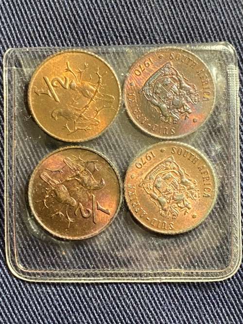 1970 Republic of South Africa Half Cents - `AU/UNC` Mostly Uncirculated condition. Lot of 4 coins.