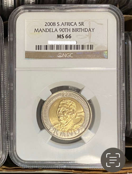 2008 South Africa R5, NELSON MANDELA 90th Birthday - NGC Graded MS66