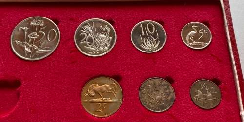 1974 Partial Proof Set - Includes 1/2c-50c in SA Mint Box. Brilliant Proof Coins.