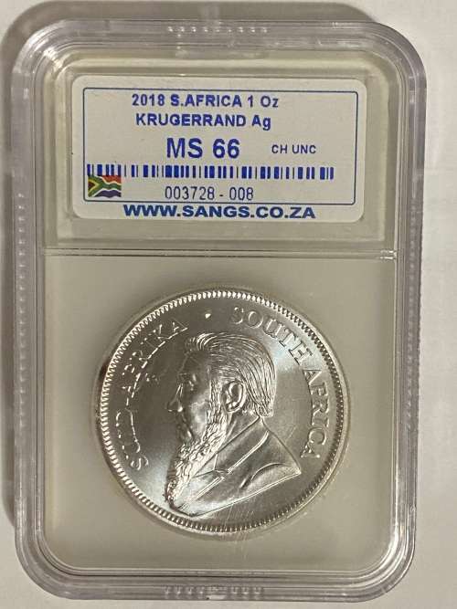 2018 South Africa Silver 1 oz Krugerrand - SANGS Graded MS66