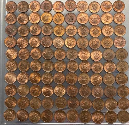1970 Republic of South Africa Half Cents - `AU/UNC` Mostly Uncirculated condition. Lot of 100 coins.