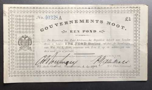 £1 GOUVERNEMENTS NOOT - No. 40328A. Pietersburg 1/4/1901